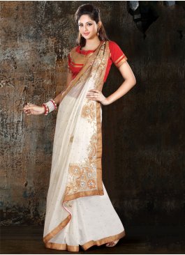 Alluring Sequins Work Art Raw Silk Orange A - Line Lehenga