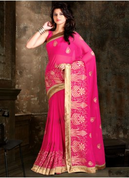 Dazzling Beige and Pink Embroidered Jute Silk and Silk Different Style Saree