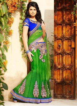Gratifying Karishma Kapoor Blue Silk Trendy Saree