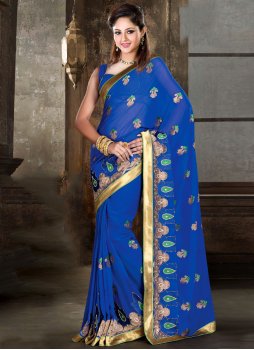 Gratifying Net Booti Work and Embroidered Green Half N Half Saree