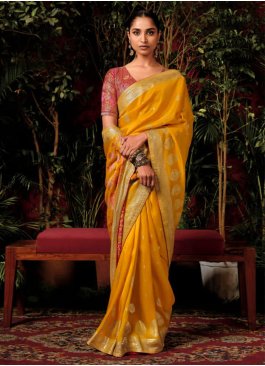 Attractive Mustard Silk Designer Saree