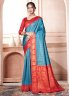 Brilliant Blue and Orange Trendy Saree