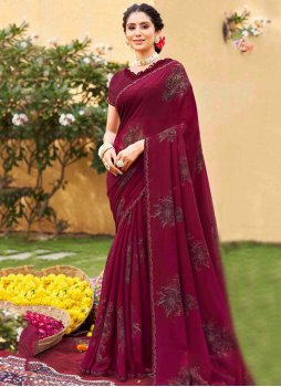 Burgundy Georgette Party Classic Saree