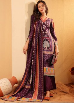 Chanderi Silk Readymade Salwar Kameez in Purple