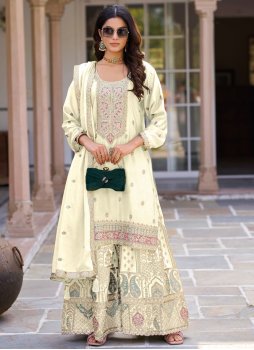 Chinon Off White Zari Trendy Salwar Kameez