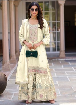 Chinon Off White Zari Trendy Salwar Kameez