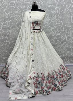 Chinon Sequins White Designer Lehenga Choli