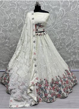Chinon Sequins White Designer Lehenga Choli