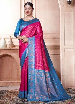 Classic Saree Woven Kanjivaram Silk in Blue and Pink