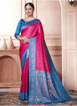 Classic Saree Woven Kanjivaram Silk in Blue and Pink