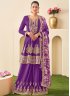 Classical Violet Embroidered Chinon Palazzo Salwar Kameez