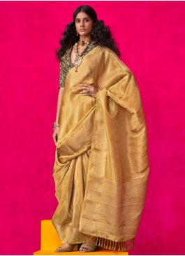 Congenial Tissue Weaving Mustard Contemporary Saree