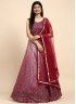 Cord Organza Readymade Lehenga Choli in Rani