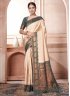 Cream and Green Woven Classic Saree