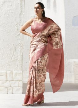 Cream and Hot Pink Art Silk Party Contemporary Saree
