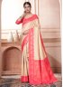 Cream and Pink Kanjivaram Silk Woven Designer Saree