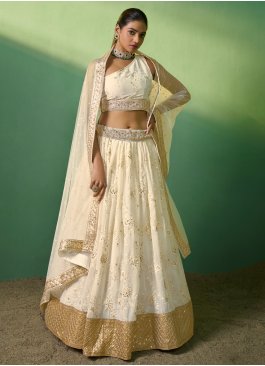 Cream Georgette Designer Lehenga Choli