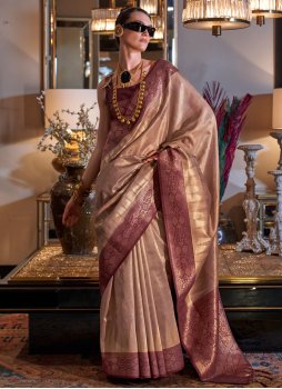 Cream Tissue Designer Saree