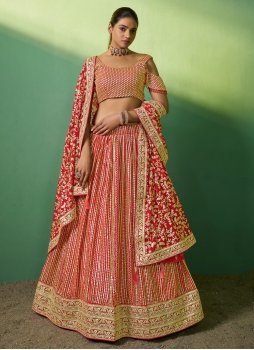 Delectable Sequins Red Georgette Lehenga Choli