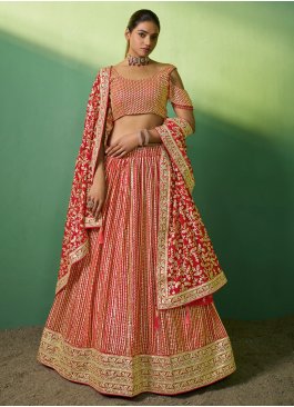 Delectable Sequins Red Georgette Lehenga Choli