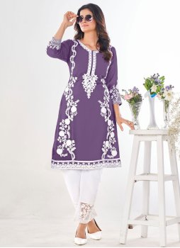Designer Kurti Embroidered Georgette in Lavender