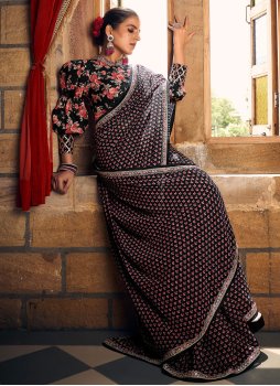 Digital Print Fancy Fabric Traditional Saree in Black