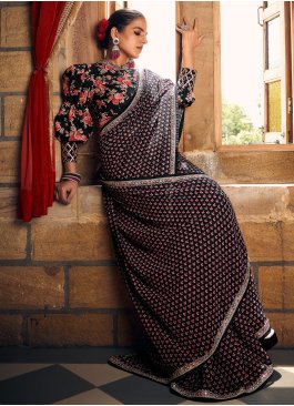 Digital Print Fancy Fabric Traditional Saree in Black