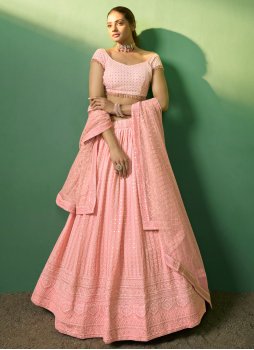 Elite Peach Engagement Designer Lehenga Choli