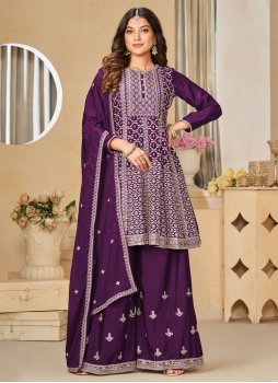 Embroidered Chinon Trendy Salwar Suit in Purple