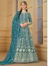 Embroidered Faux Georgette Salwar Kameez in Turquoise