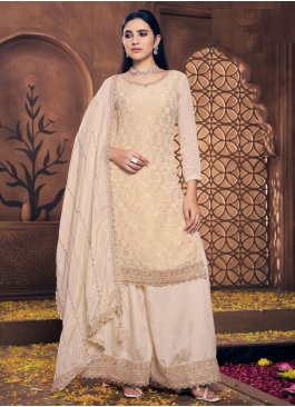Especial Cream Embroidered Trendy Salwar Kameez