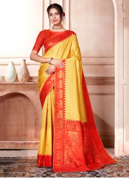 Ethnic Orange and Yellow Festival Classic Saree
