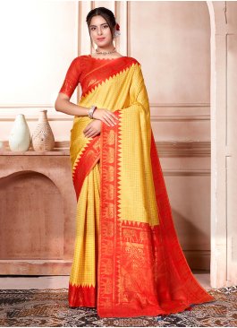 Ethnic Orange and Yellow Festival Classic Saree