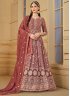 Faux Georgette Brown Embroidered Trendy Salwar Kameez