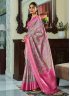 Floral Print Handloom silk Classic Saree in Grey and Pink