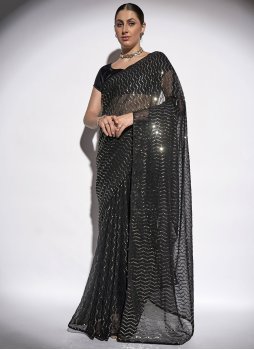 Georgette Sequins Designer Saree in Black