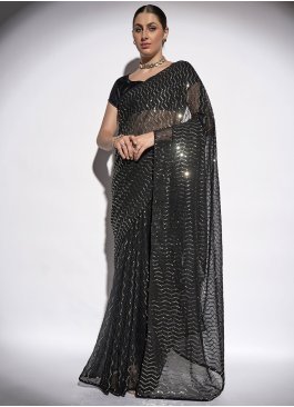 Georgette Sequins Designer Saree in Black