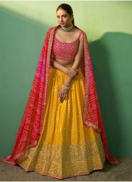 Georgette Sequins Lehenga Choli in Mustard