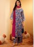 Glamorous Foliage Print Navy Blue Readymade Salwar Kameez 
