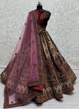 Glamorous Velvet Beige Fancy Trendy Lehenga Choli