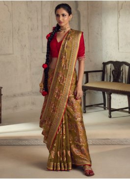 Green Printed Organza Classic Saree