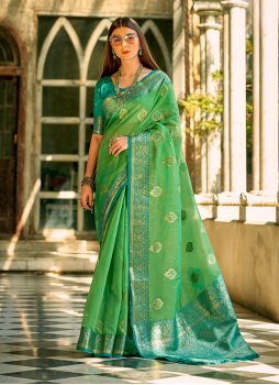 Green Weaving Tussar Silk Contemporary Saree