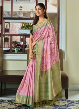 Handloom silk Floral Print Contemporary Style Saree in Lavender