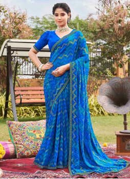 Ideal Printed Blue Contemporary Saree