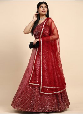Incredible Red Mirror Organza Readymade Lehenga Choli