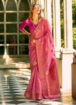 Incredible Tussar Silk Pink Weaving Classic Saree