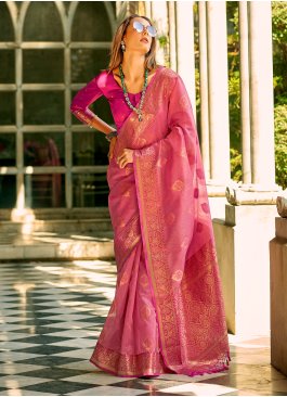 Incredible Tussar Silk Pink Weaving Classic Saree