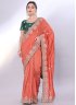 Intriguing Silk Embroidered Peach Classic Saree
