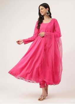 Invigorating Pink Designer Cotton Readymade Salwar Suit