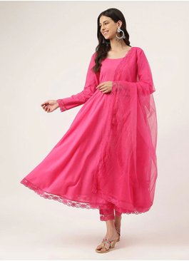 Invigorating Pink Designer Cotton Readymade Salwar Suit